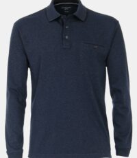 Casa Moda grote maat poloshirt lange mouw met borstzak blauw
