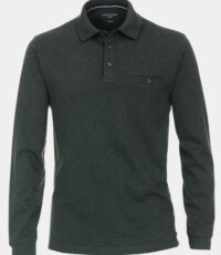 Casa Moda polo lange mouw met borstzak donkergroen gemêleerd
