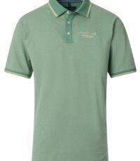 Casa Moda stretch poloshirt korte mouw groen Long Beach. Poloshirt in groen met geel accenten en geborduurd en bedrukte tekst Long Beach Adventure. 95% katoen en 5% elastan.