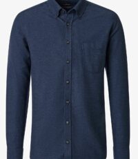 Casa Moda overhemd lange mouw met borstzak donkerblauw flanel