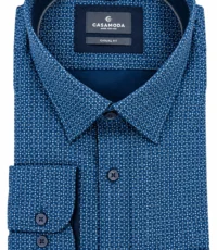 Casa Moda mouwlengte7 overhemd donkerblauw fantasie design. Overhemd met borstzak in model casual fit 100% katoen easy care.