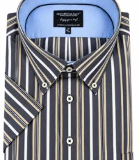 Giordano overhemd korte mouw donkergrijs lengte streep 7XL