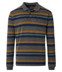 Redmond poloshirt lange mouw bruin gestreept